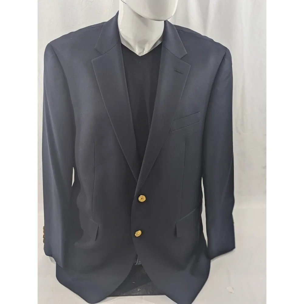 New No Tags Ralph Lauren Blazer Sports Coat Wool Navy Gold Button Jacket 42R 46